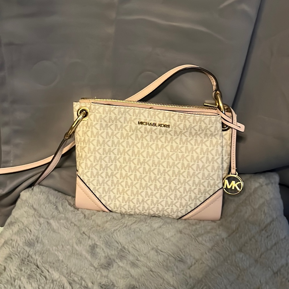 Pink brown logo crossbody